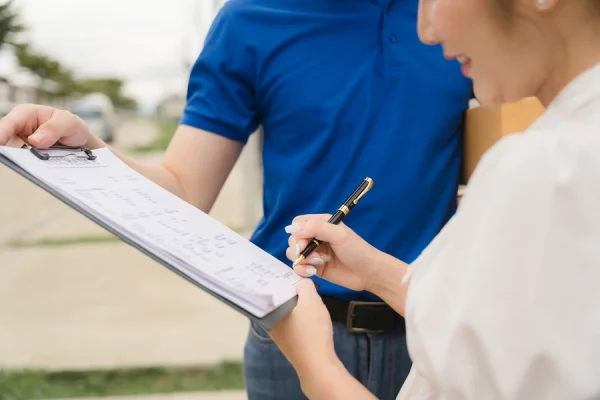 woman signing delivery form