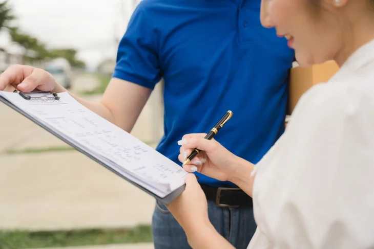 woman signing delivery form