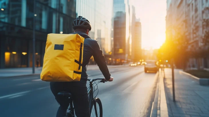 courier with yellow bag