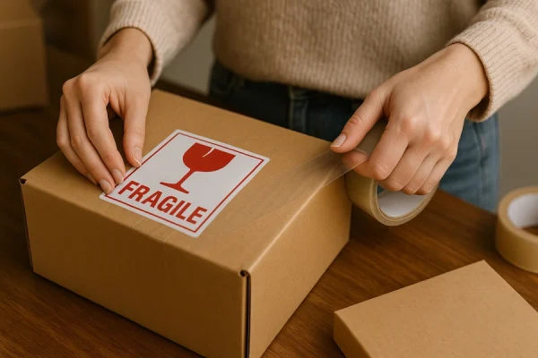 parcel with fragile label